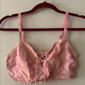 Pink front tie crop top